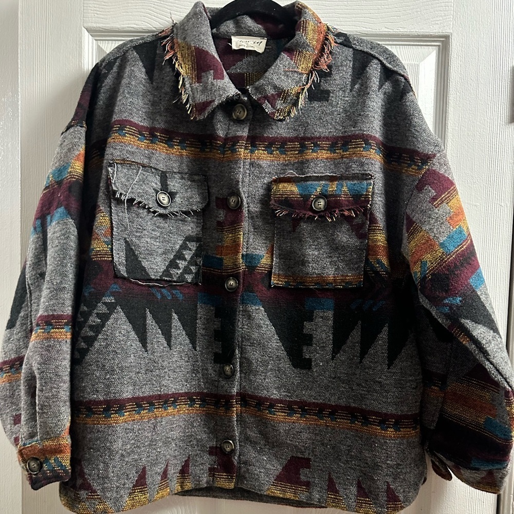 Aztec Smoke Boho Knit Vintage Inspired Shacket - Picture 2 of 12